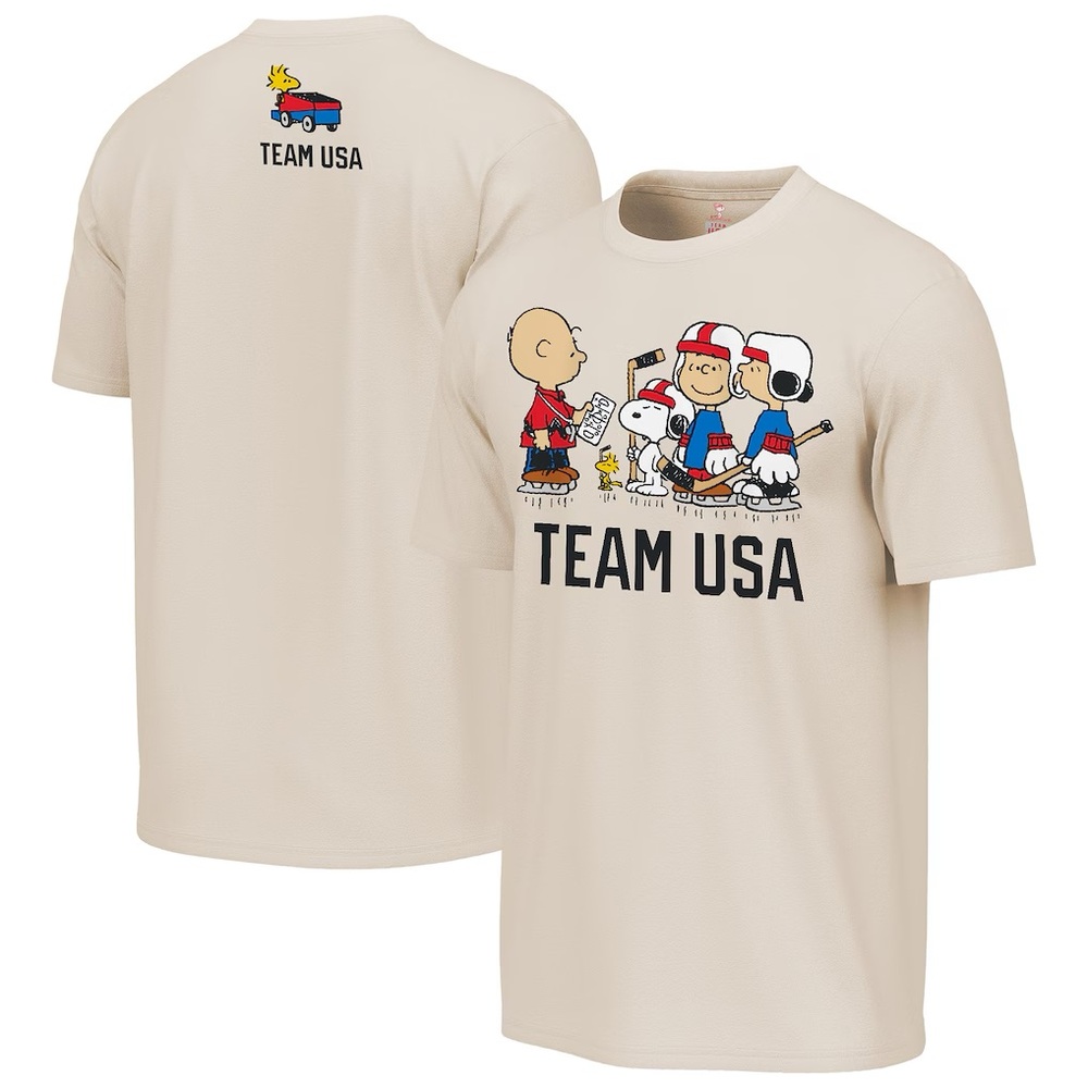 Men's Outerstuff Cream Team USA x Peanuts Team Hustle T-Shirt